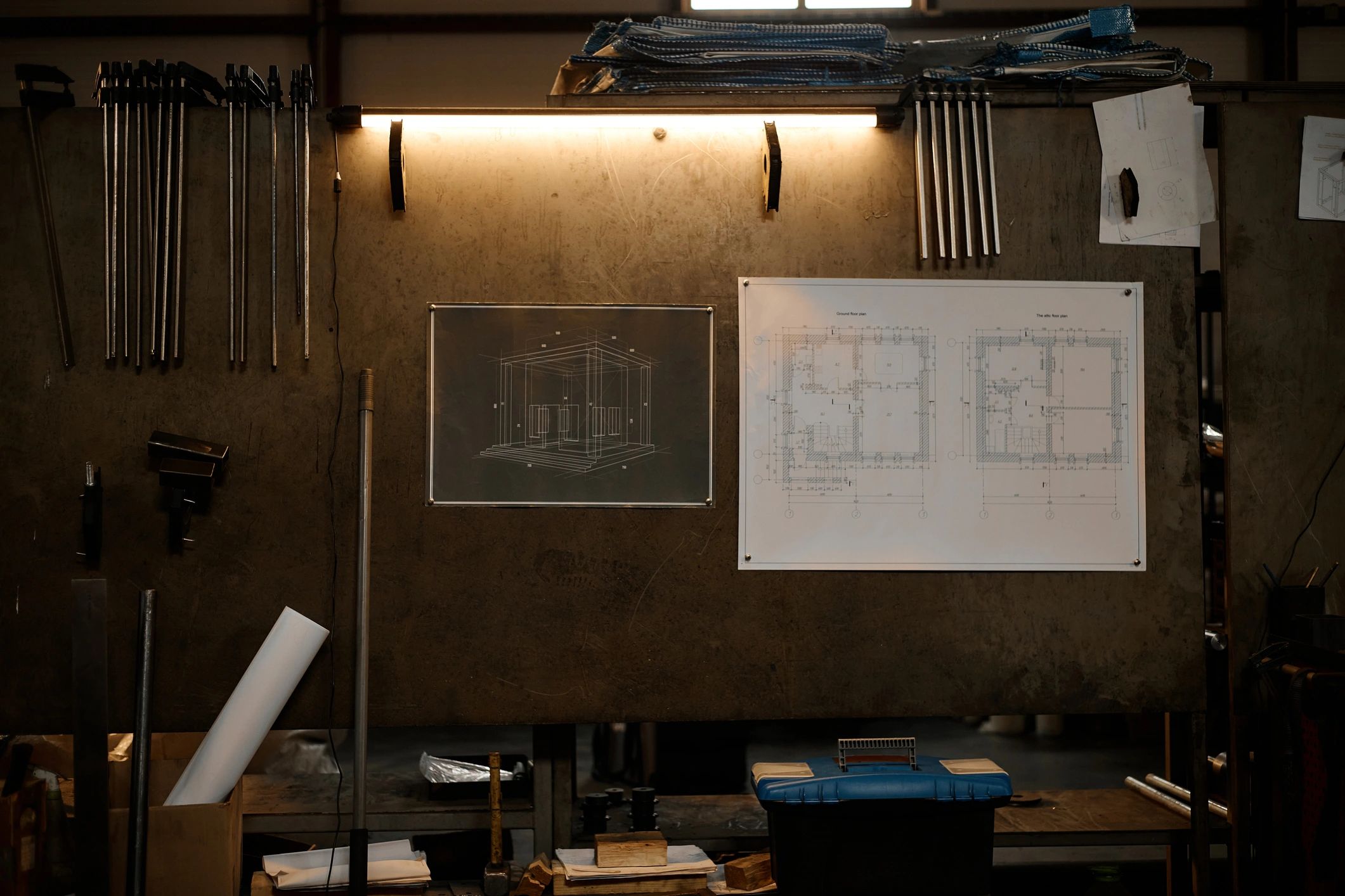 Construction blueprints and permit planning materials